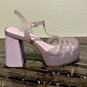 Melissa Party Heel. Jellies Sandals. Size 9. Silver Glitter